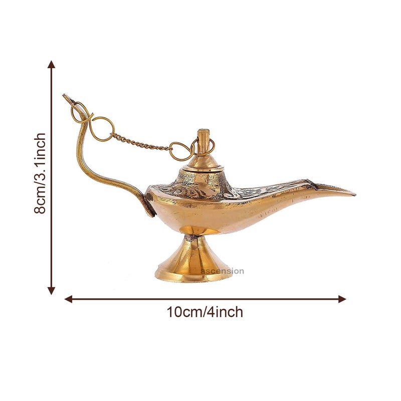 Ascension Brass Hand Crafted Metal Aladdin Chirag Lamp Home Decor Showpiece Golden 10x65cm - Image 3