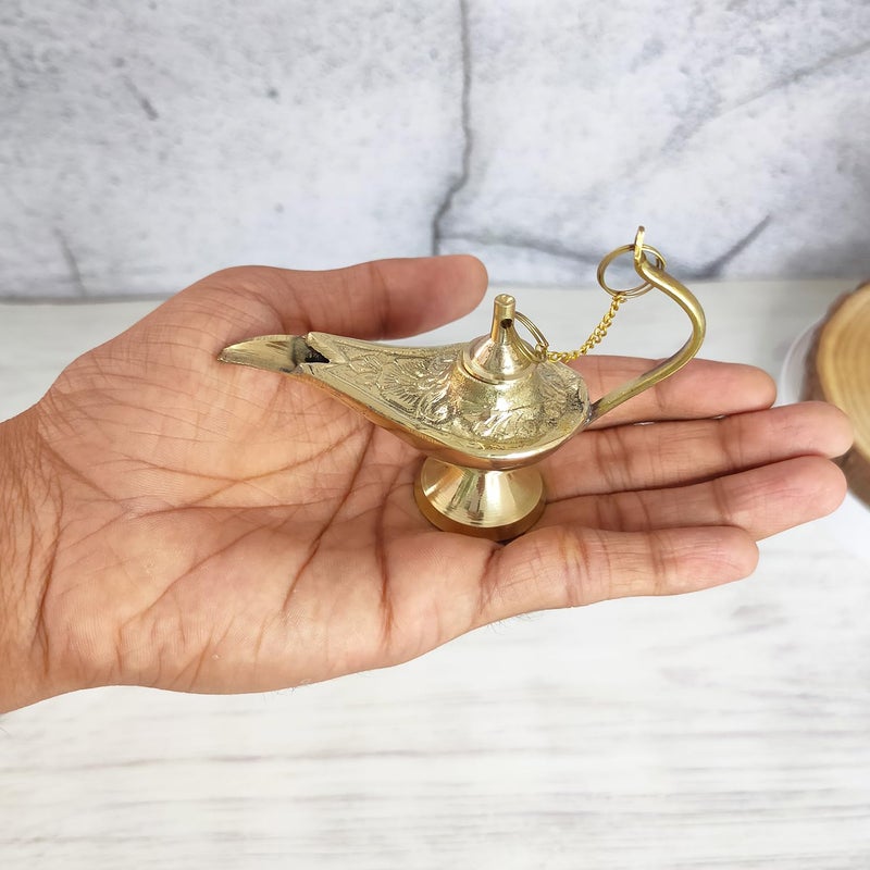 Ascension Brass Hand Crafted Metal Aladdin Chirag Lamp Home Decor Showpiece Golden 10x65cm - Image 4