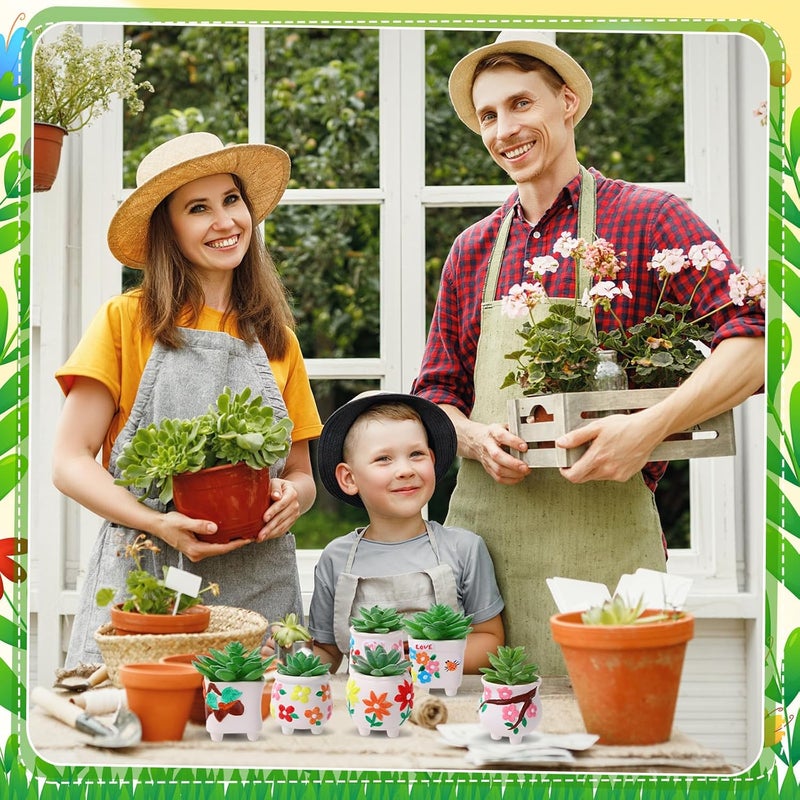 Leitee مجموعة ليتي 18 قطعة لطلاء أصيص السيراميك الخاص بك - أصص سيراميك للطلاء لأصص النباتات العصارية الصغيرة البيضاء الجاهزة للطلاء - أدوات طلاء السيراميك للبالغين مع زهور جميلة - Image 4