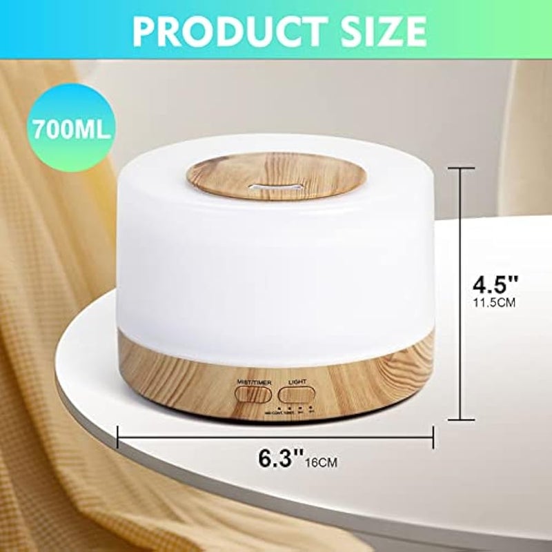 Essential Oil Diffuser 700ml, Aromatherapy Diffusers for Essential Oils with 4 Timer and 7 Color Lights, Cool Mist Humidifier with Auto Shut-off Function, Diffuser for Home Bedroom Office - Image 4