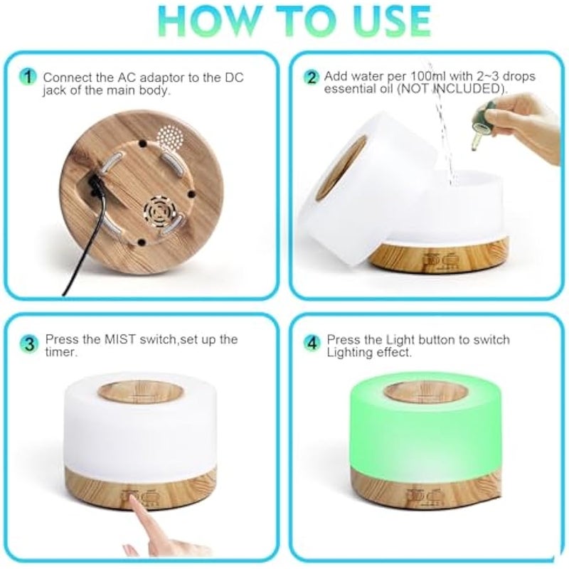 Essential Oil Diffuser 700ml, Aromatherapy Diffusers for Essential Oils with 4 Timer and 7 Color Lights, Cool Mist Humidifier with Auto Shut-off Function, Diffuser for Home Bedroom Office - Image 3
