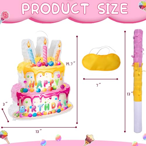 JOARHONAL Birthday Cake Pinata Happy Birthday Pinata with Blindfold and Bat Happy Birthday Party Games Decorations Small Size 157x13x3 - Image 5
