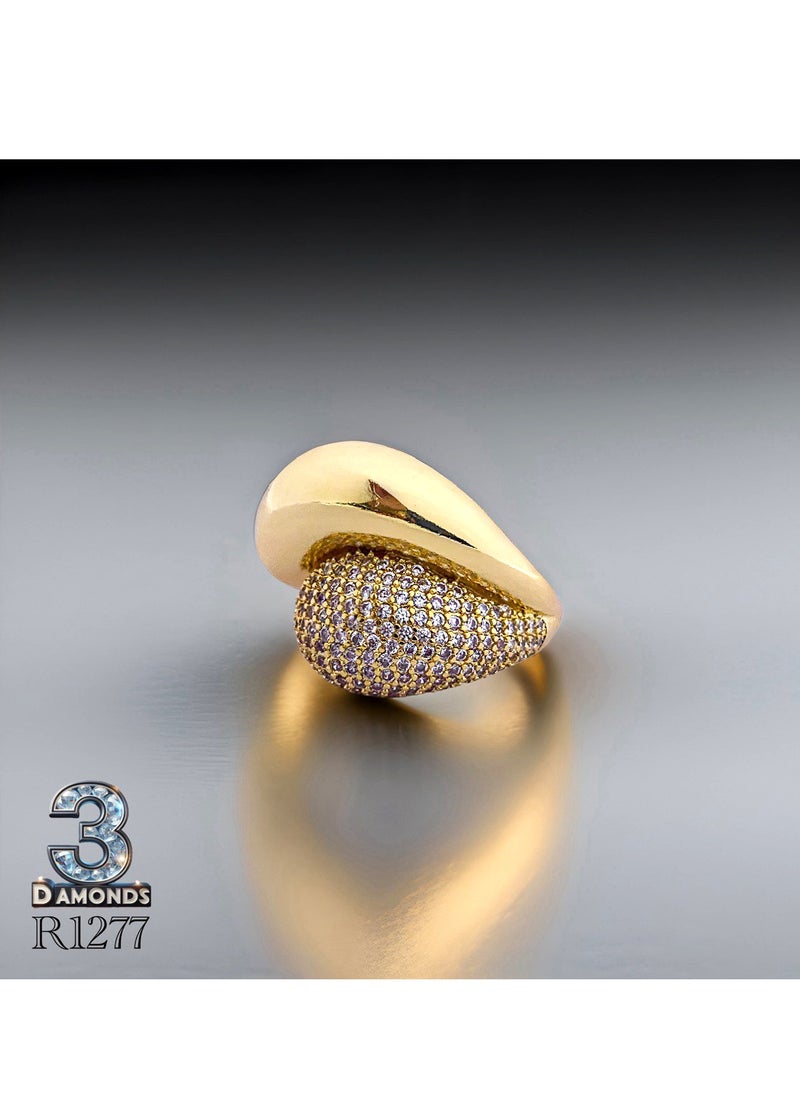 3Diamonds - Women's Ring, Gold Plated, High Quality With Sparkling Zircon - Image 1
