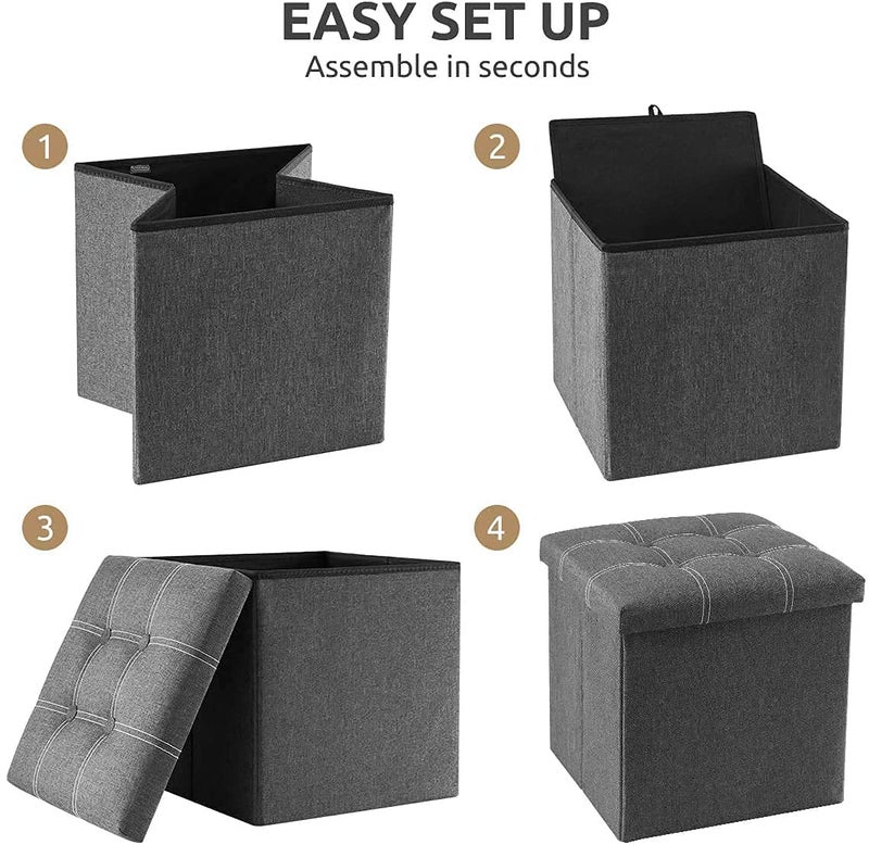 Vichaxan Ottoman Bench for Coffee Living Room LaundryFoldable Storage Boxes Footrest Step Stool Padded Seat for Dorm Living Room Line Fabric BeigeGrey - Image 2