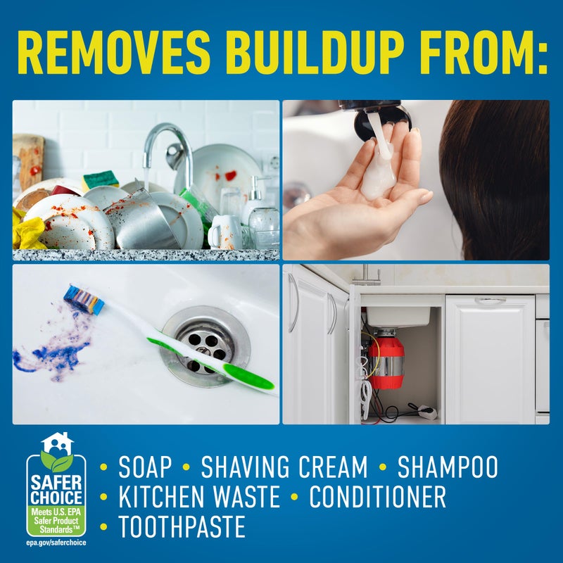 CLR Brands مزيل تراكم السدادات الشهري، زجاجة سعة 42 أونصة، منظف مجاري، يحلل الزيوت، والشحوم، والبروتينات، والأحماض الدهنية، آمن لجميع الأنابيب وأنظمة الصرف الصحي - Image 4