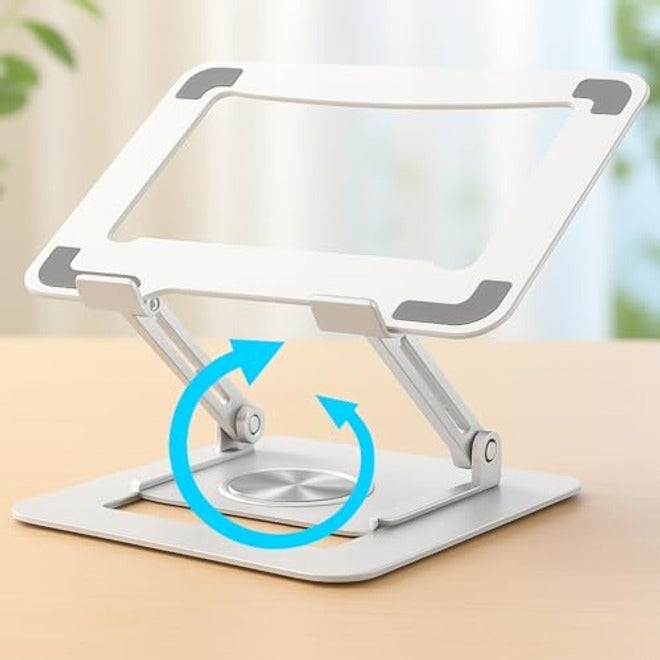 3-in-1 Portable Laptop Stand – Adjustable Height & Angle, 360° Rotating Base, Foldable Aluminum Holder for 10-17” Laptops (Black)
