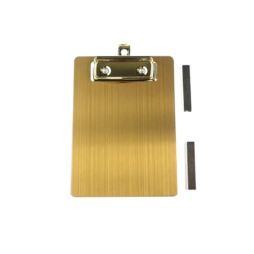 Banjiang 4×6 Stainless Steel Magnetic Clipboards,Small Gold Clipboard A6 Size,Metal Clip Board with Low Profile Clip (4.3"x6.5") - Image 1