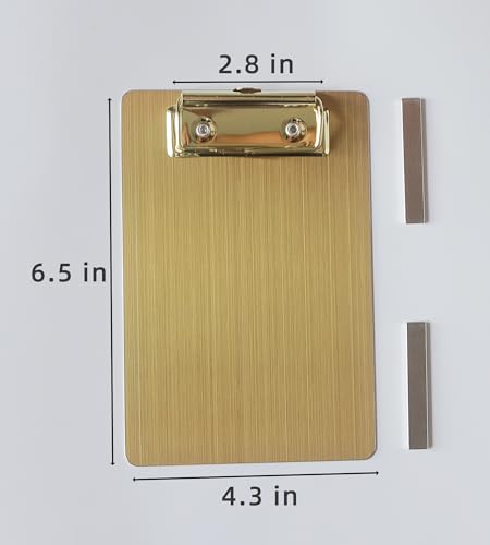 Banjiang 4×6 Stainless Steel Magnetic Clipboards,Small Gold Clipboard A6 Size,Metal Clip Board with Low Profile Clip (4.3"x6.5") - Image 3
