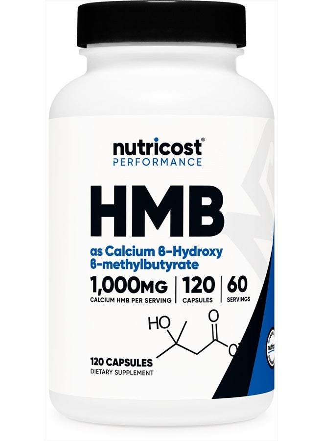 Nutricost HMB 1000 ملغ (120 كبسولة) - 500 ملغ لكل كبسولة، 60 حصة - خالي من الغلوتين وغير معدّل وراثيًا - Image 1