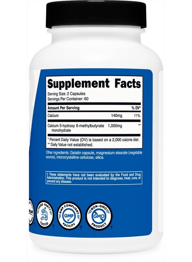 Nutricost HMB 1000 ملغ (120 كبسولة) - 500 ملغ لكل كبسولة، 60 حصة - خالي من الغلوتين وغير معدّل وراثيًا - Image 2