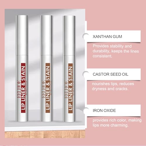 Petansy Peel Off Lip Stain Tattoo Set, 3 Colors Peel Off Lip Liner, Removable Lip Liner Set, Matte Finish Waterproof Lip Liner Pencil, Transfer-proof Peel Off Lip (3Colors/Set, B) - Image 2
