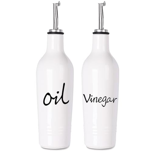 HAOTOP Farmhouse Ceramic Oil and Vinegar Dispenser Bottle Set Perfect for Storage of Oil and Vinegar13 oz White - Image 1