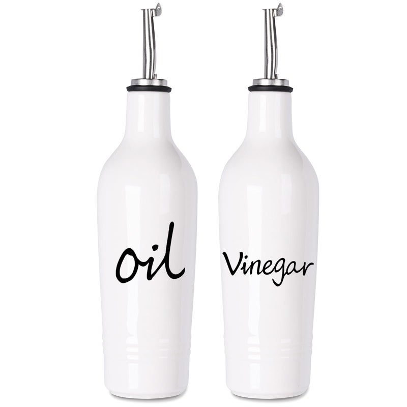 HAOTOP Farmhouse Ceramic Oil and Vinegar Dispenser Bottle Set Perfect for Storage of Oil and Vinegar13 oz White - Image 2