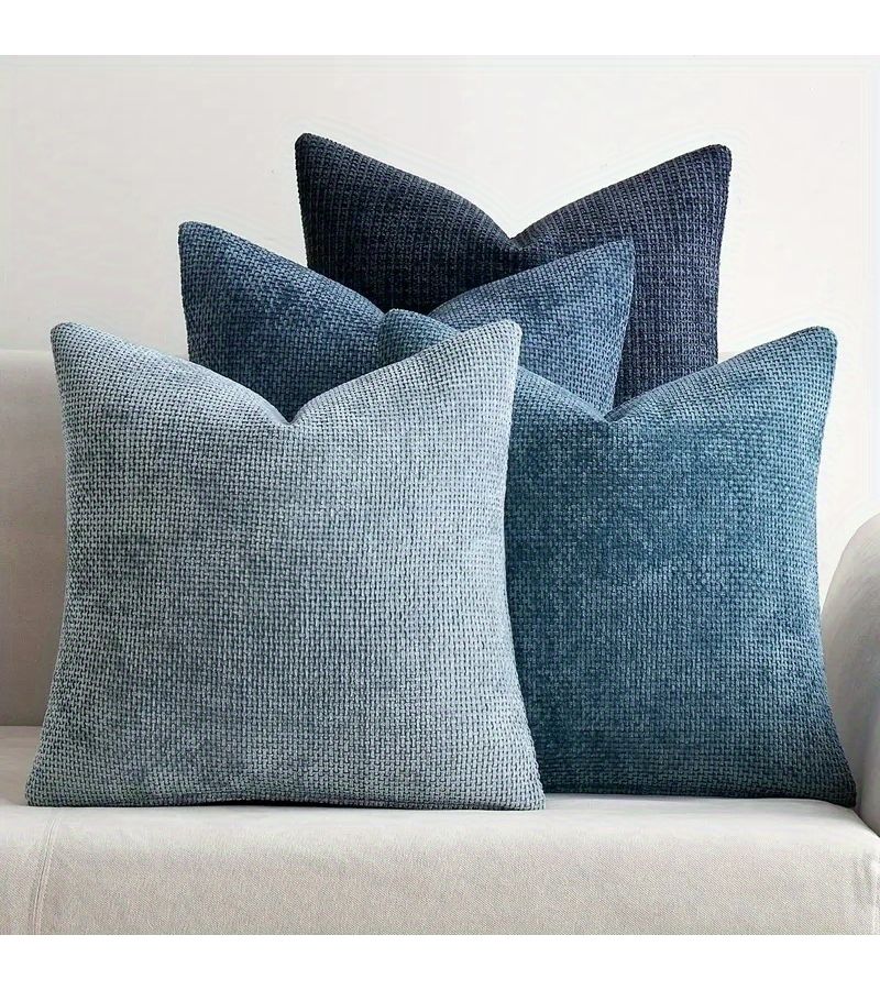 Chenille Throw Pillow Covers 16in Blue Gradient Set Of 4 Farmhouse Decor - Image 4