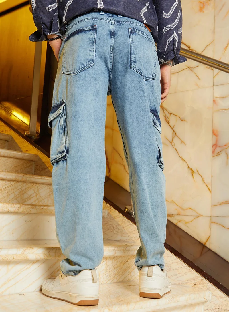 كامبوس سوترا Men's Indigo Blue Acid-Wash Carpenter Denim Jeans