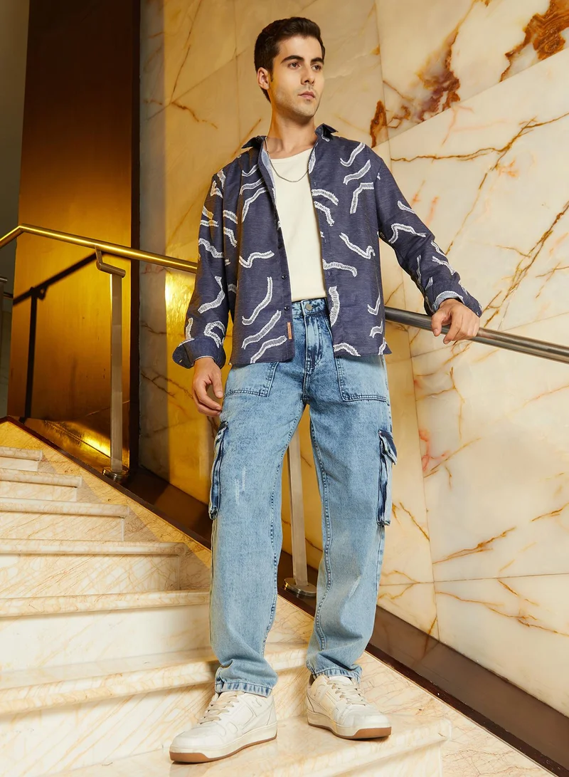 كامبوس سوترا Men's Indigo Blue Acid-Wash Carpenter Denim Jeans