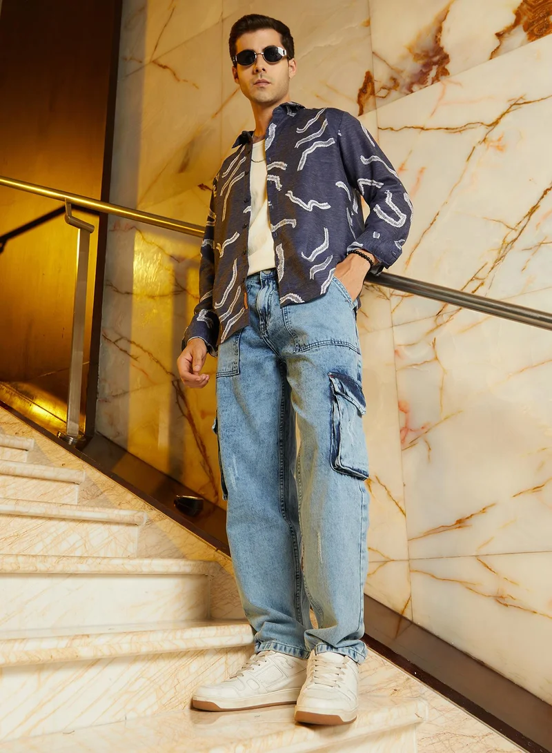 كامبوس سوترا Men's Indigo Blue Acid-Wash Carpenter Denim Jeans