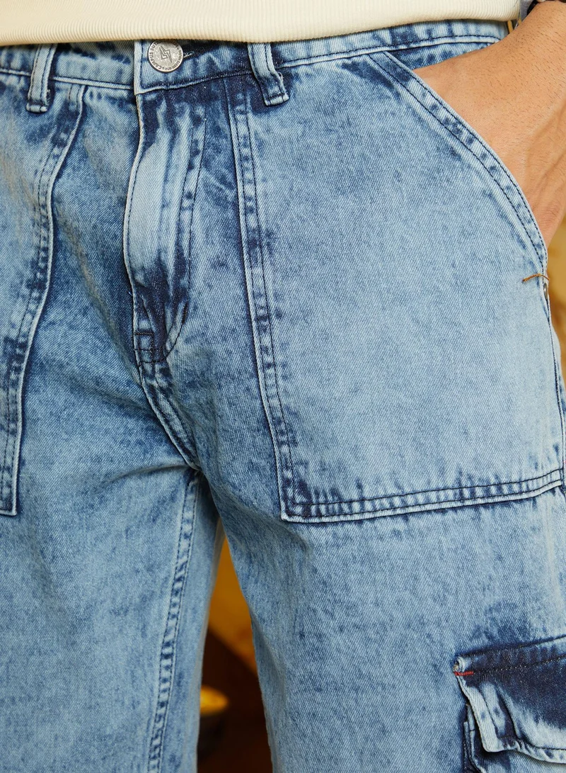 كامبوس سوترا Men's Indigo Blue Acid-Wash Carpenter Denim Jeans