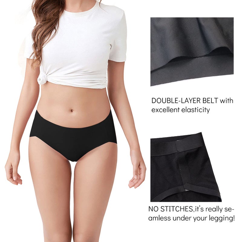 FallSweet No Show Underwear for Women Seamless High Cut Briefs Mid-waist Soft No Panty Lines,Pack of 5(black5,S) - Image 3