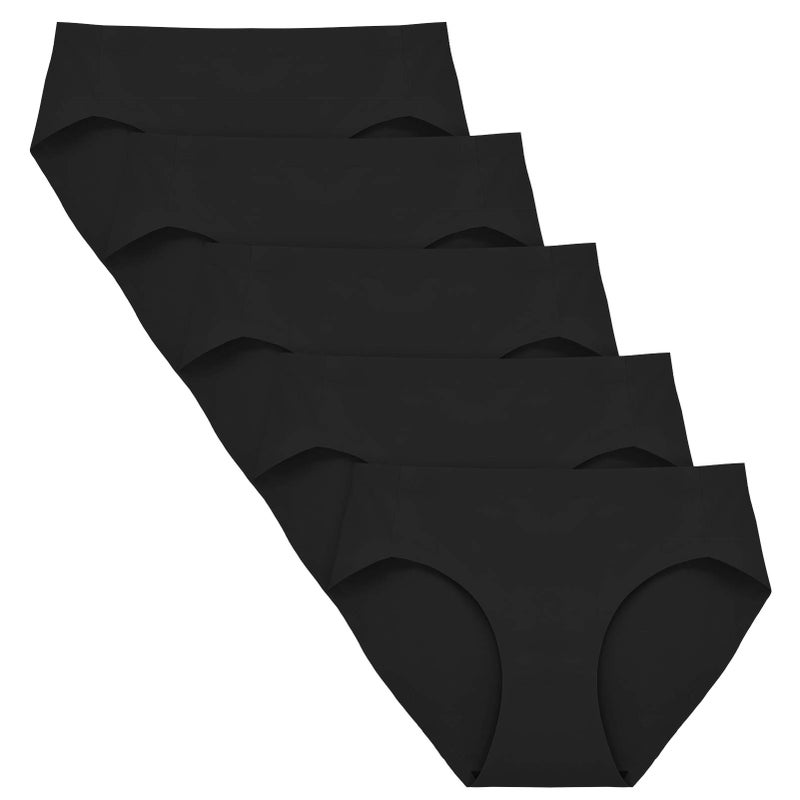FallSweet No Show Underwear for Women Seamless High Cut Briefs Mid-waist Soft No Panty Lines,Pack of 5(black5,S) - Image 1