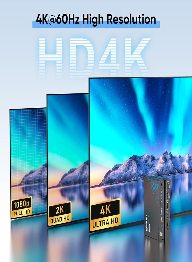 مفتاح KVM USB 3.0 HDMI يدعم شاشة واحدة وجهازَي كمبيوتر بدقة 4K@60Hz، يتيح مشاركة الشاشة ولوحة المفاتيح والماوس والأقراص الصلبة والطابعة، مع محول EDID وكابلَي USB وبرنامج تشغيل. - Image 4