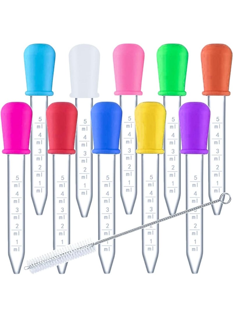 10 Pack Liquid Pipettes Droppers Silicone 5ml Clear Medicine Eye Dropper for Kids with Bulb Tip & Clean Brush for Candy Mold, Gummy Bear, Gelatin Maker, Oil Science, Crafts Projects (10 Colors) - Image 1