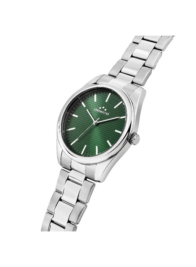Chronostar Men's Green Round Analog Dial with Silver Stainless Steel Band Watch - 39mm - R3753316008 - Image 2