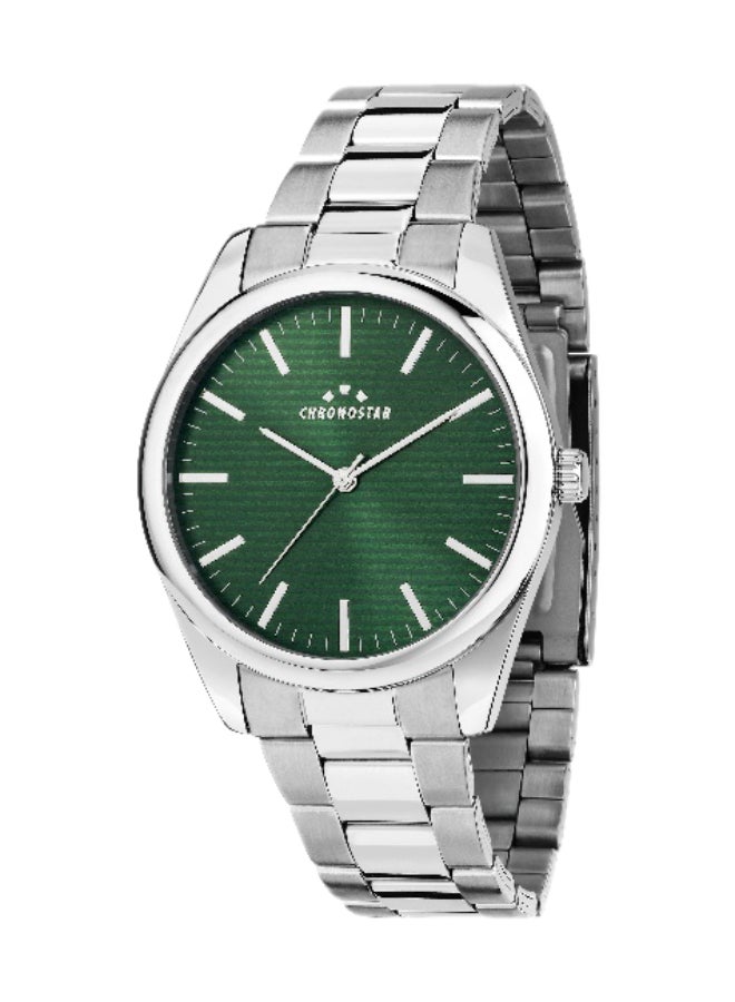 Chronostar Men's Green Round Analog Dial with Silver Stainless Steel Band Watch - 39mm - R3753316008 - Image 1