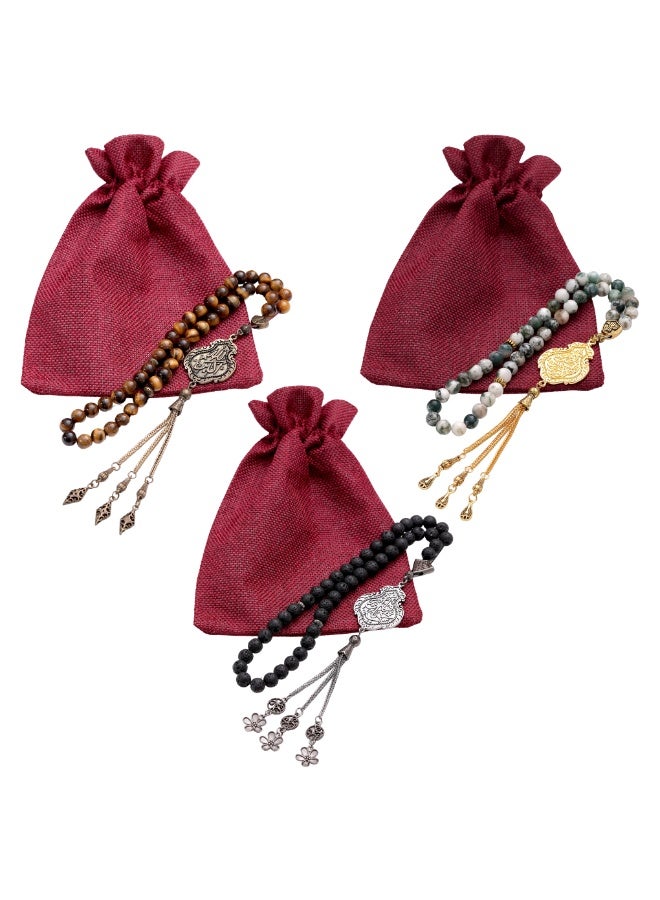 سبحتي  3 سبحه قنديل مع عقيق و البركاني و عين نمر /  8 ملي - 45 خرز / الأجزاء المعدنية - Image 2