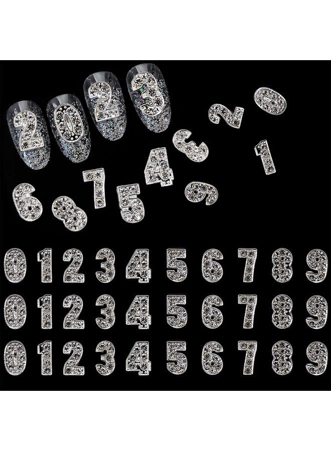 JERCLITY 30 Pieces Silver Number Nail Charms (0-9) for Nails Arabic Numerals 3D Nail Art Charms for Acrylic Nails Alloy Nail Rhinestones and Charms Nail Number Charms Gems for Women - Image 2