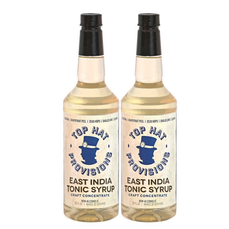 Top Hat East India Tonic Syrup - 5x Natural Quinine Tonic Water Drink Concentrate - Just Add Club Soda - 2 Pack of 32oz Bottles - Image 1