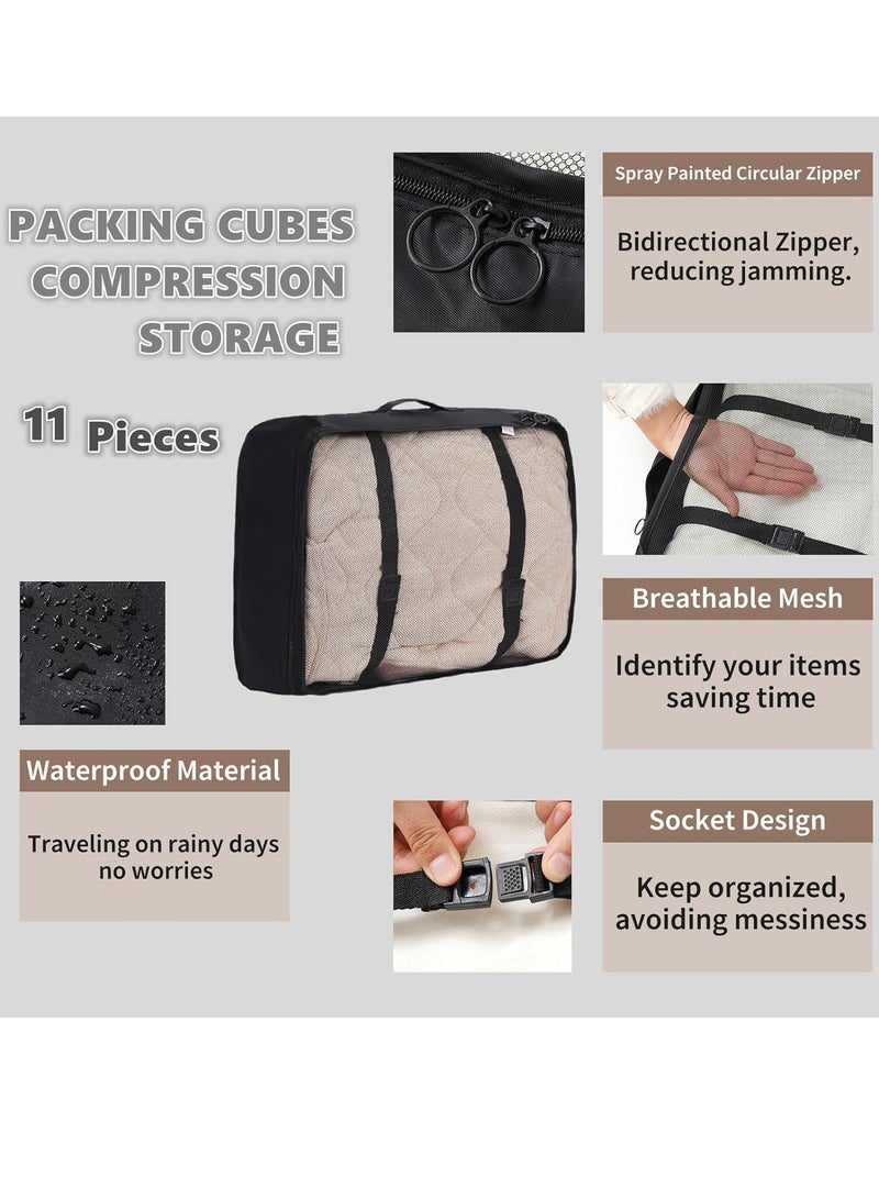Packing Cubes 11 Set, Suitcase Organizers, Luggage Organizer Bags for Travel, Packing Cubes for Travel, with Toiletry Bag, Travel Essentials Black  - Image 2