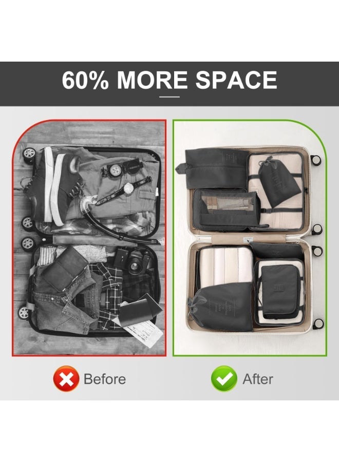 مجموعة منظمات سفر 11 قطعة – صناديق للأمتعة، حقائب أحذية، حافظات مستلزمات الحمام، تخزين الملابس والملابس الداخلية بدون تجاعيد – أسود - Image 5
