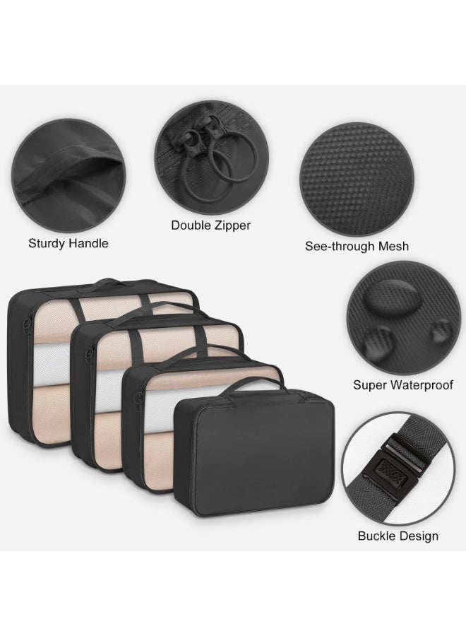مجموعة منظمات سفر 11 قطعة – صناديق للأمتعة، حقائب أحذية، حافظات مستلزمات الحمام، تخزين الملابس والملابس الداخلية بدون تجاعيد – أسود - Image 4