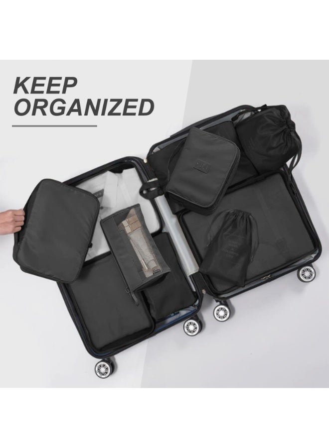 مجموعة منظمات سفر 11 قطعة – صناديق للأمتعة، حقائب أحذية، حافظات مستلزمات الحمام، تخزين الملابس والملابس الداخلية بدون تجاعيد – أسود - Image 3