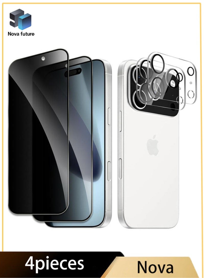 Nova future 2 PACK iPhone 17 Pro Max Privacy Screen Protector + 2 PACK Camera Lens Protector, Ultra Top 9H+ Tempered Glass, Full Coverage Screen - Image 1