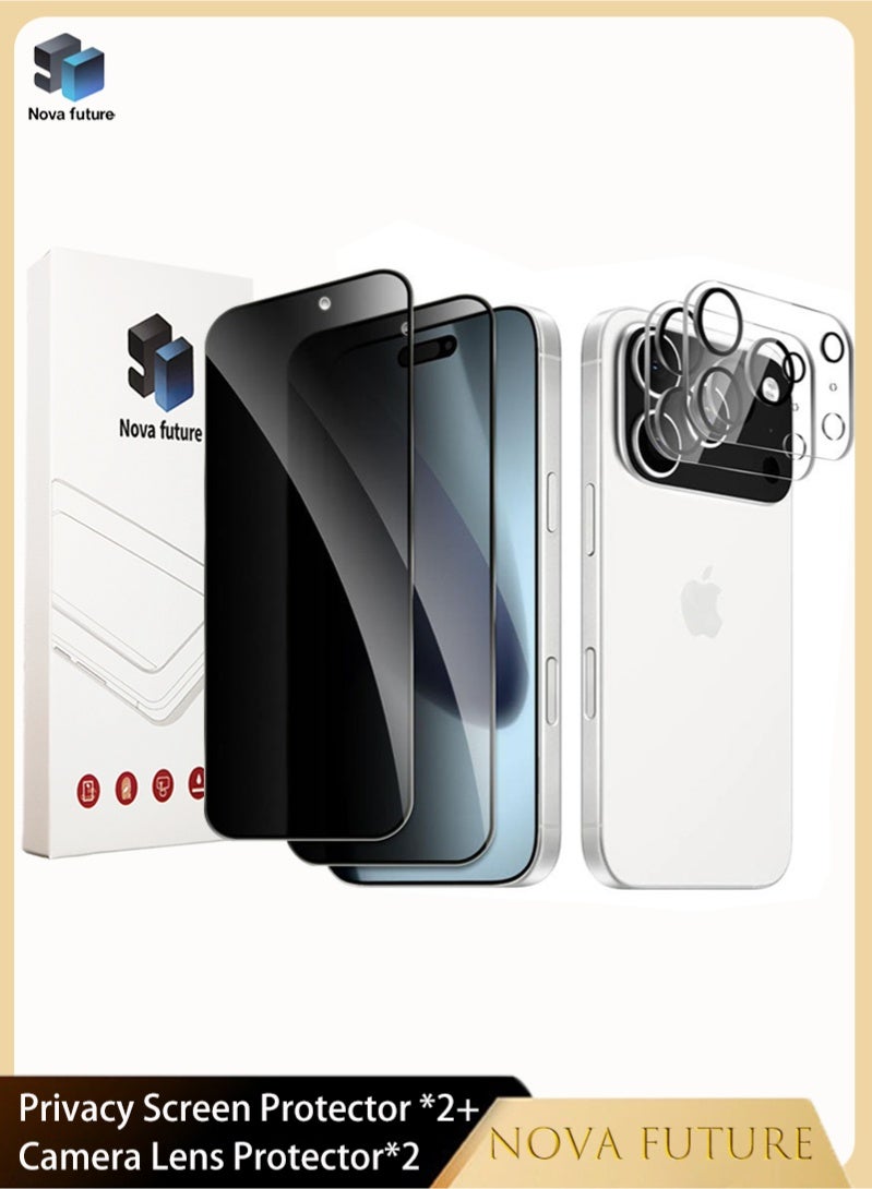 مستقبل نوفا عبوتان من واقي شاشة الخصوصية لهاتف iPhone 17 Pro Max + عبوتان من واقي عدسة الكاميرا، زجاج مقوى فائق 9H+، تغطية كاملة للشاشة - Image 1