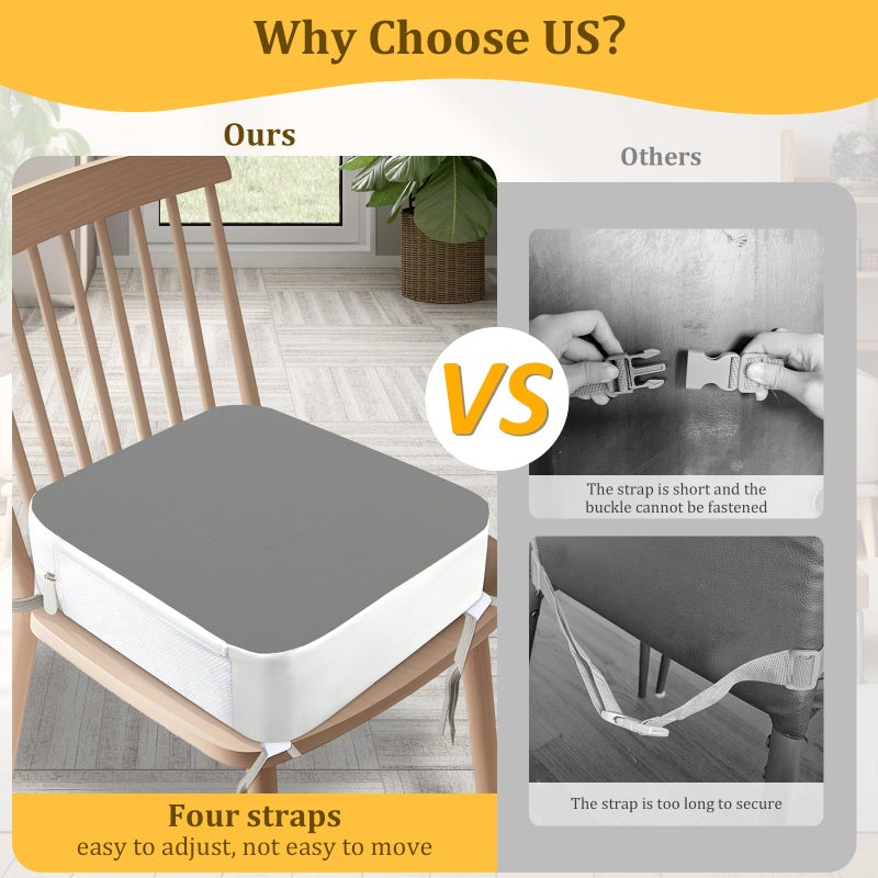 CAVWVTYU Booster Seat for Kitchen Chair - 4-Point Anchor 3.8" Lift Toddler Booster Seat for Dining Table with Side Pockets, Non-Slip & Portable Dining Cushion for Kids (Grey) - Image 2