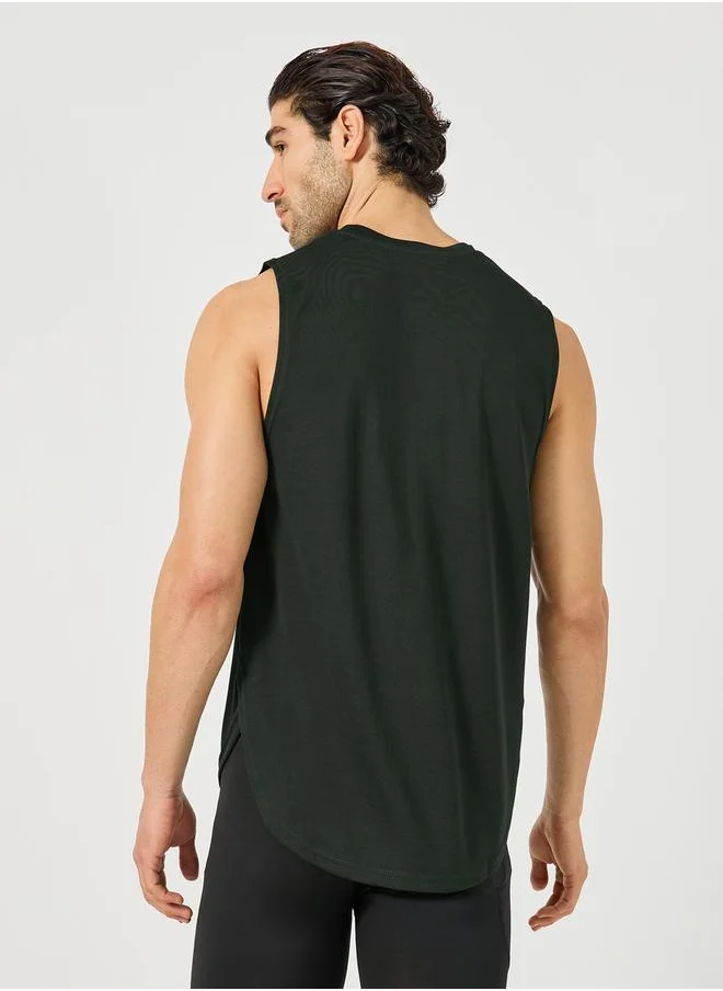Styli Breathable Knit Logo Print Tank with Side Slit