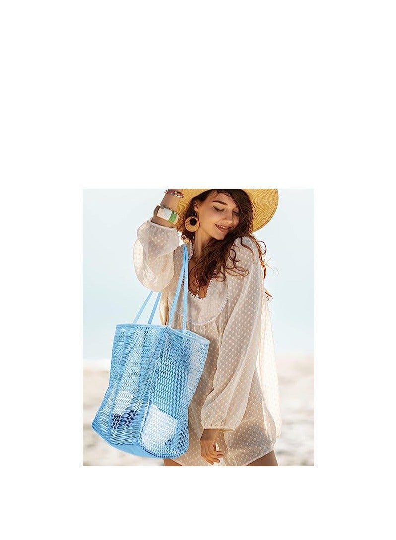 KASTWAVE Mesh Beach Bag for Women, Large Tote Bag Lightweight Foldable Beach Tote with Zipper Pocket for Women Vacation Beach Pool Trip - Image 5