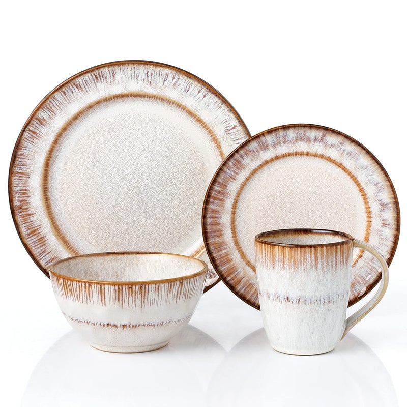 Lorren Home Trends 16 Piece Stoneware SetMocca Swirl Mocha