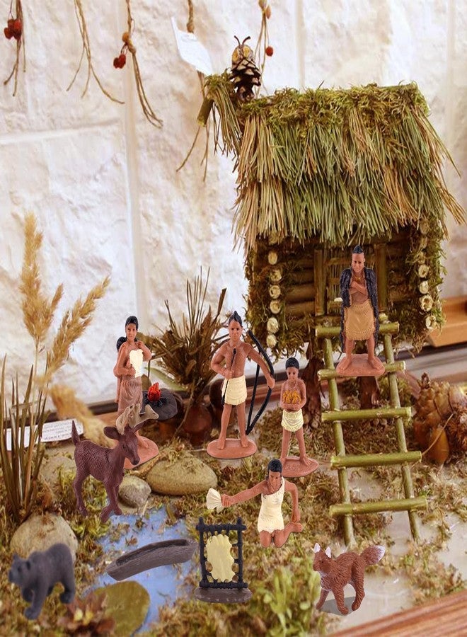 LEBERY Native American Figurines Set Miniture Indian Figure Toys Indian Figurines for Kids Indian Figures Playset Includes Camp Fire Deer Bear Fox for Birthday Decoration School Projects - 12 Pcs - Image 4