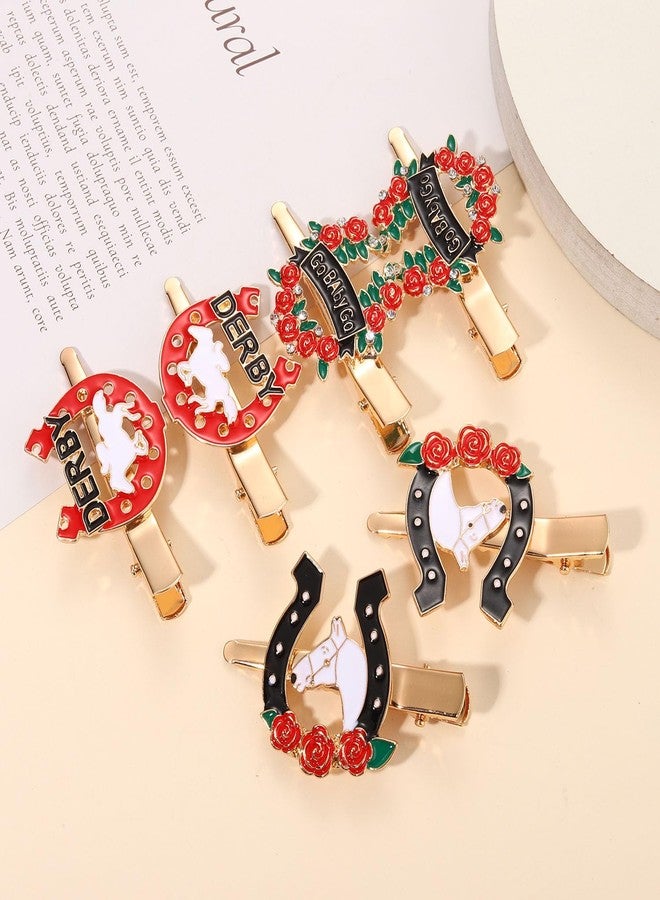 YAHPERN 6PCS Kentucky Derby Hair Clips for Women Rose Horseshoe Hair Clip Derby Riding Suit Hairpins Race Horse Hair Barrettes Kentucky Derby Outfits Accessories Party Favors Gifts - Image 3