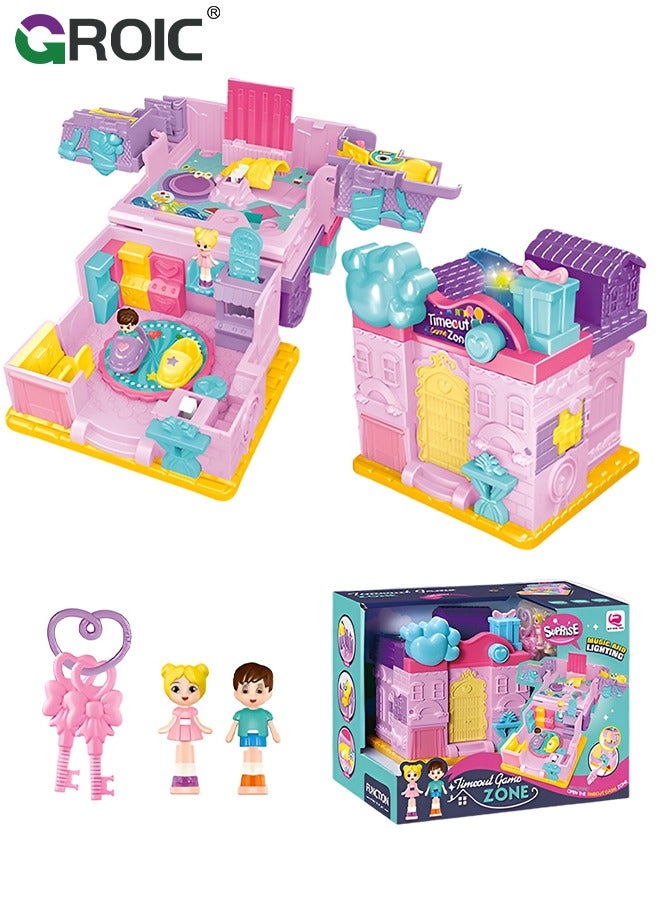 GROIC Princess Castle Doll House, Treasure Box Dollhouse with 2 Figures, 2 keys, Toddler Play Princess Magic Lights and Dancing Castle Musical Toy Dream Dollhouse Furniture, Pink Toys for Girls  - Image 1