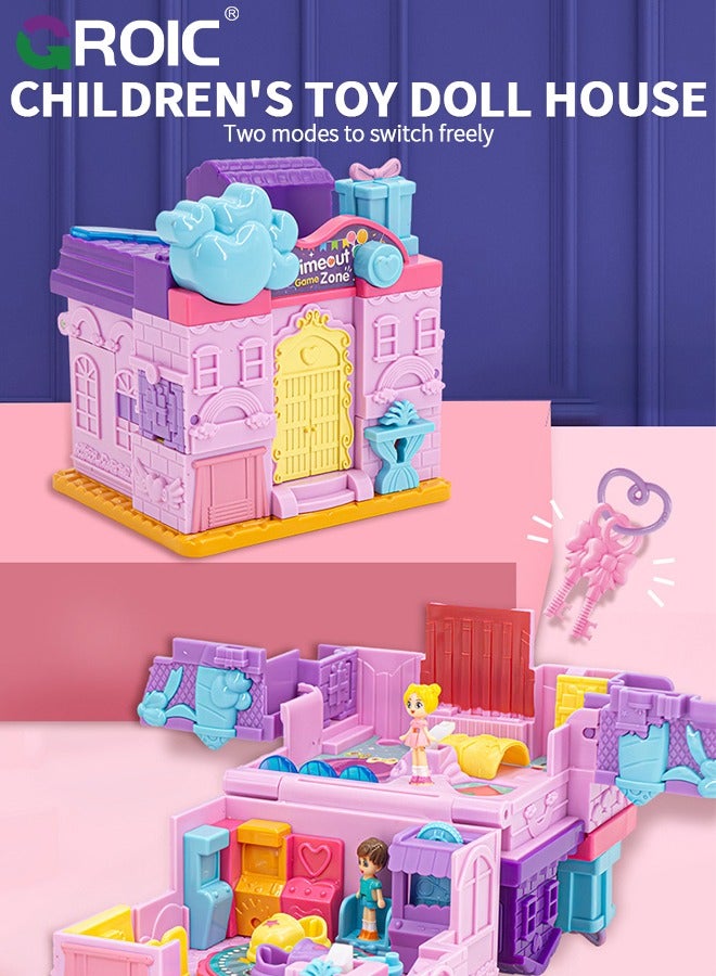 GROIC Princess Castle Doll House, Treasure Box Dollhouse with 2 Figures, 2 keys, Toddler Play Princess Magic Lights and Dancing Castle Musical Toy Dream Dollhouse Furniture, Pink Toys for Girls  - Image 2