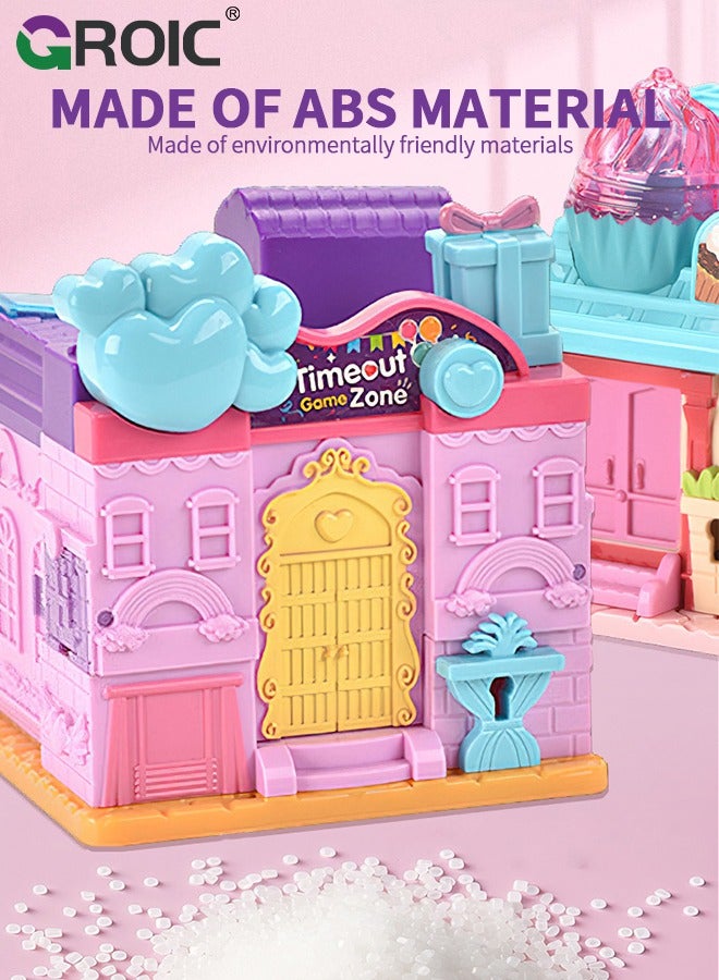 GROIC Princess Castle Doll House, Treasure Box Dollhouse with 2 Figures, 2 keys, Toddler Play Princess Magic Lights and Dancing Castle Musical Toy Dream Dollhouse Furniture, Pink Toys for Girls  - Image 5
