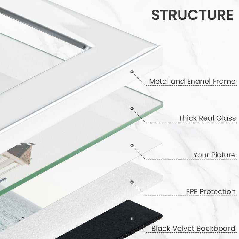 Venusmiles 4x6 Enamel Picture Frame  Silver Metal Edge with Easel  Real Glass Photo Frame for Wall and Tabletop Display Family Office Photo Gallery  White Enamel/1pc - Image 3