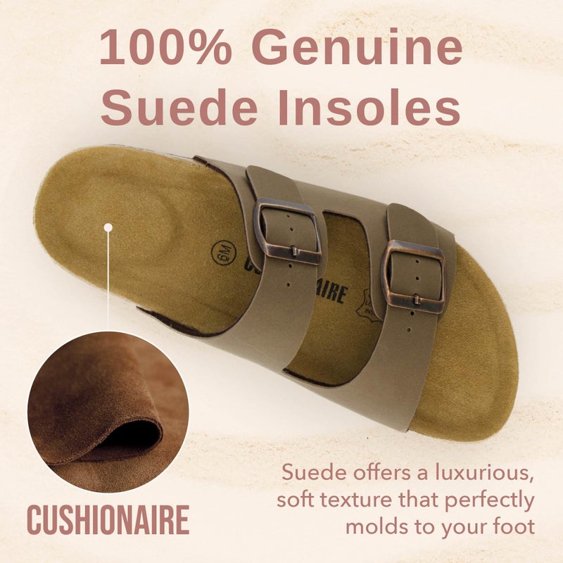 CUSHIONAIRE CUSHIONAIRE Lane Cork Footbed Sandals for Women – Comfortable Double Buckle Slip-On with Genuine Suede Footbed & Arch Support Slides for Women Footwear, BROWN 8.5 - Image 3