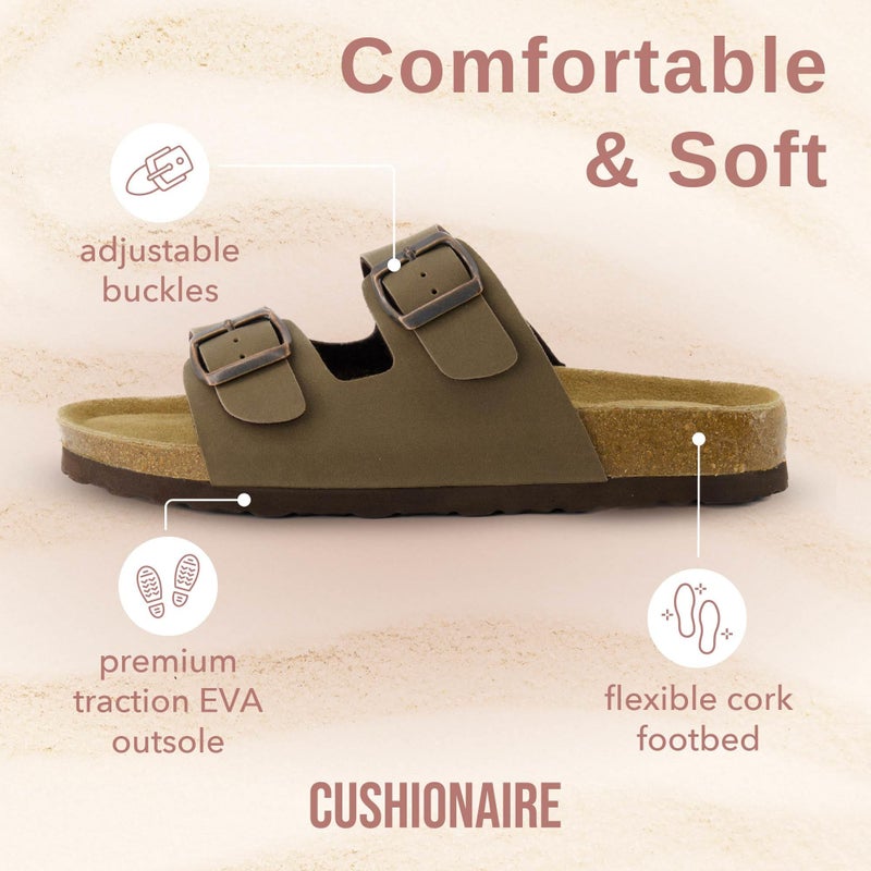 CUSHIONAIRE CUSHIONAIRE Lane Cork Footbed Sandals for Women – Comfortable Double Buckle Slip-On with Genuine Suede Footbed & Arch Support Slides for Women Footwear, BROWN 8.5 - Image 4