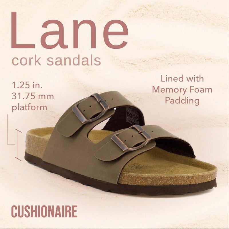 CUSHIONAIRE CUSHIONAIRE Lane Cork Footbed Sandals for Women – Comfortable Double Buckle Slip-On with Genuine Suede Footbed & Arch Support Slides for Women Footwear, BROWN 8.5 - Image 2